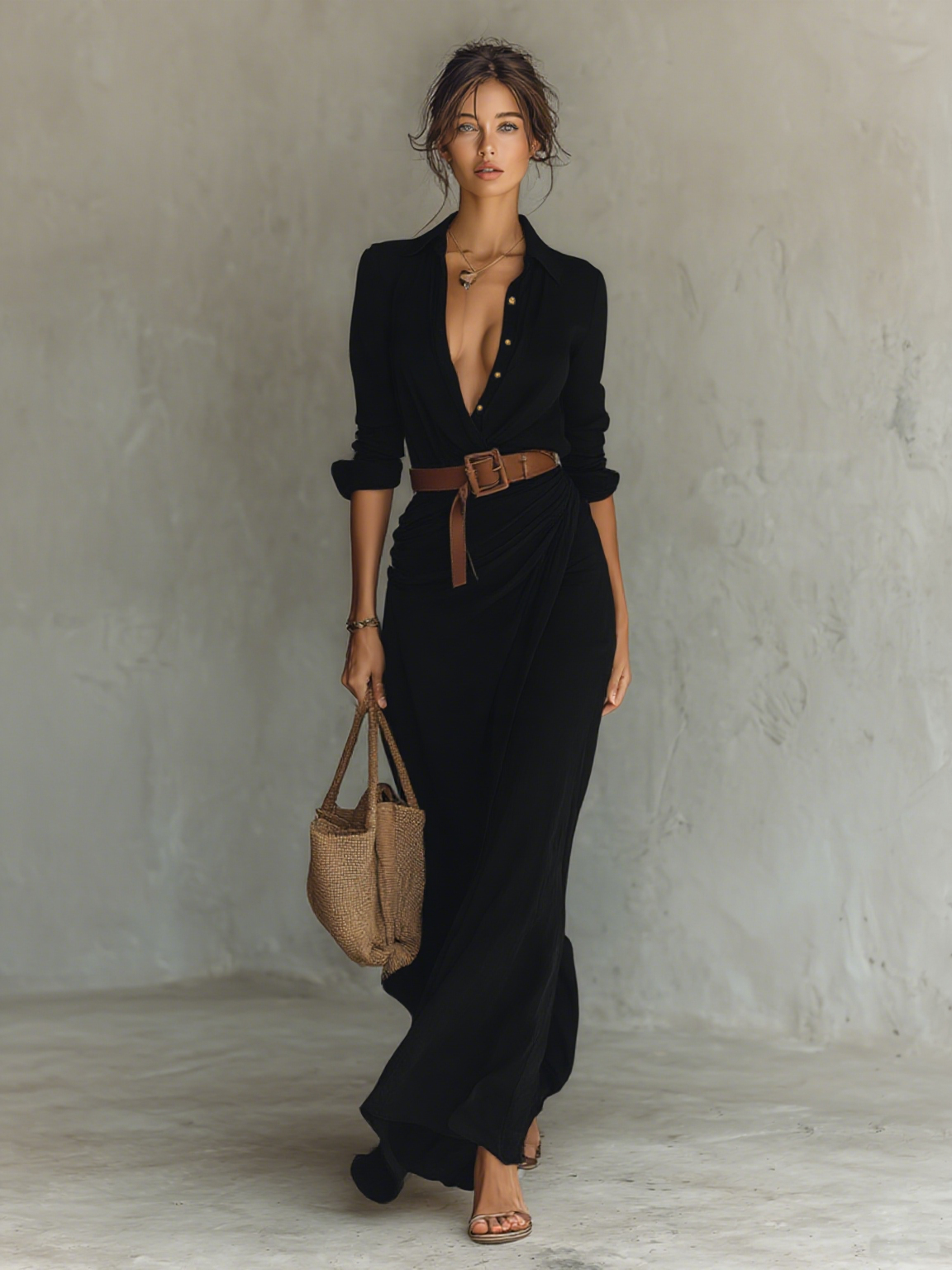 CONSTANZA | Vestido Maxi de Cuello Solapa