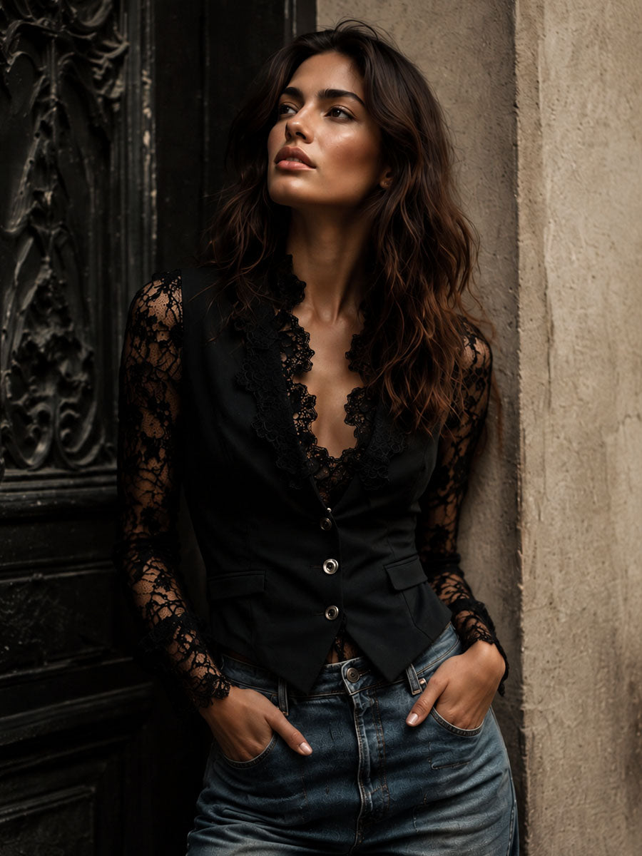 LAIA | Top-Blazer de Mangas Semitransparentes