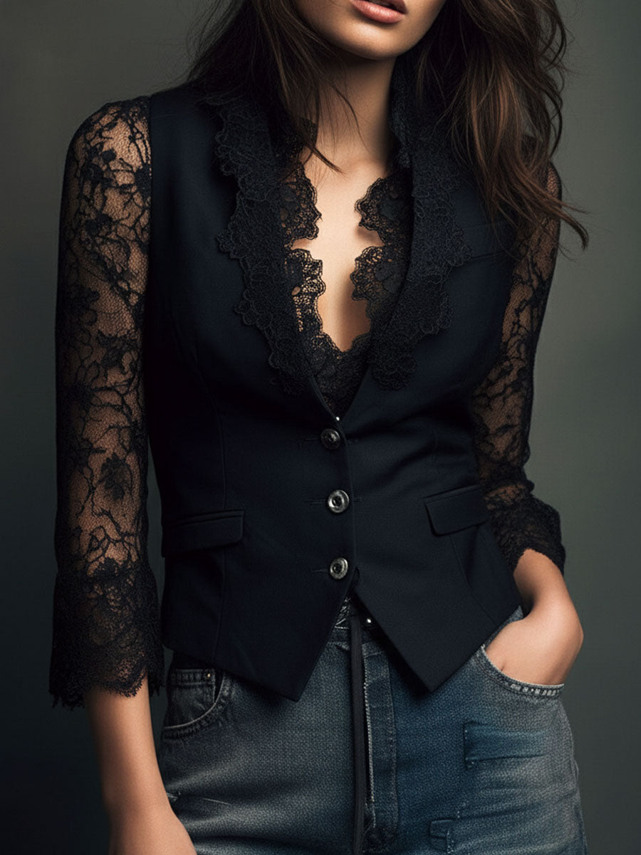 LAIA | Top-Blazer de Mangas Semitransparentes