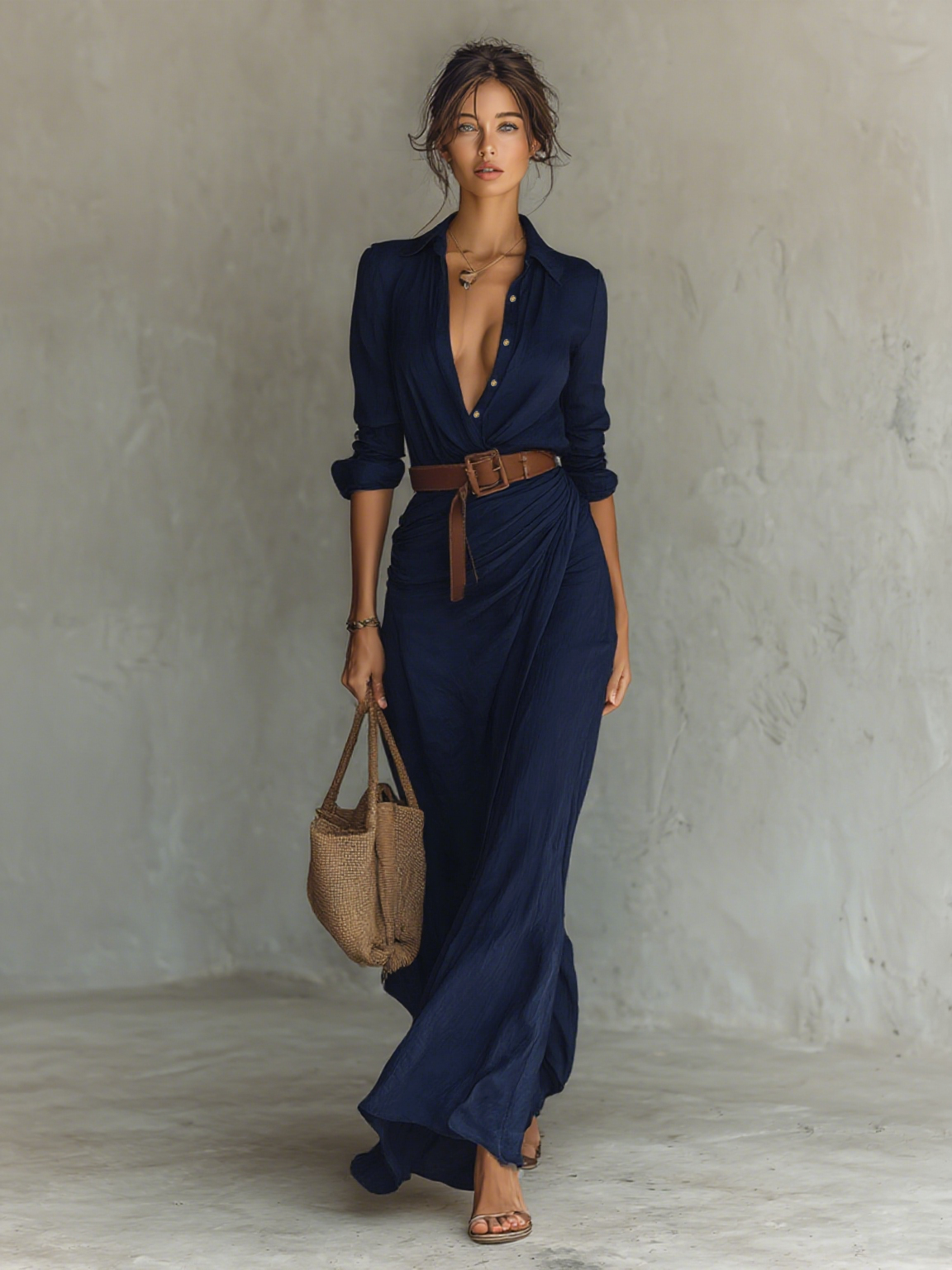 CONSTANZA | Vestido Maxi de Cuello Solapa