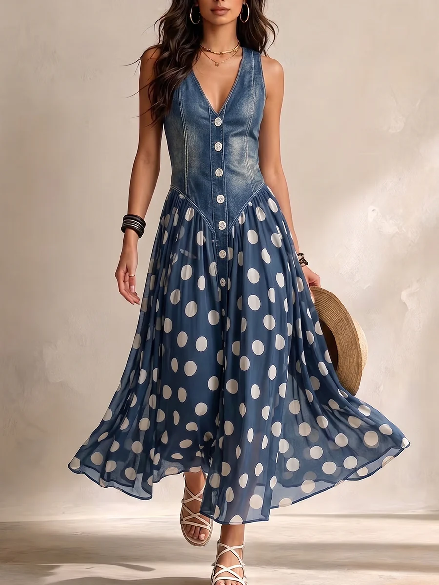 ADELINE | Vestido Largo de Lunares