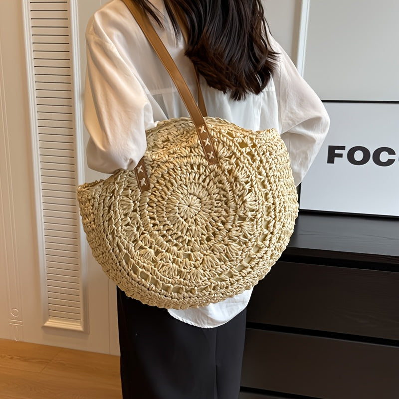 LUIGIA | Bolso Redondo Trenzado con Estampado - Beige Natural