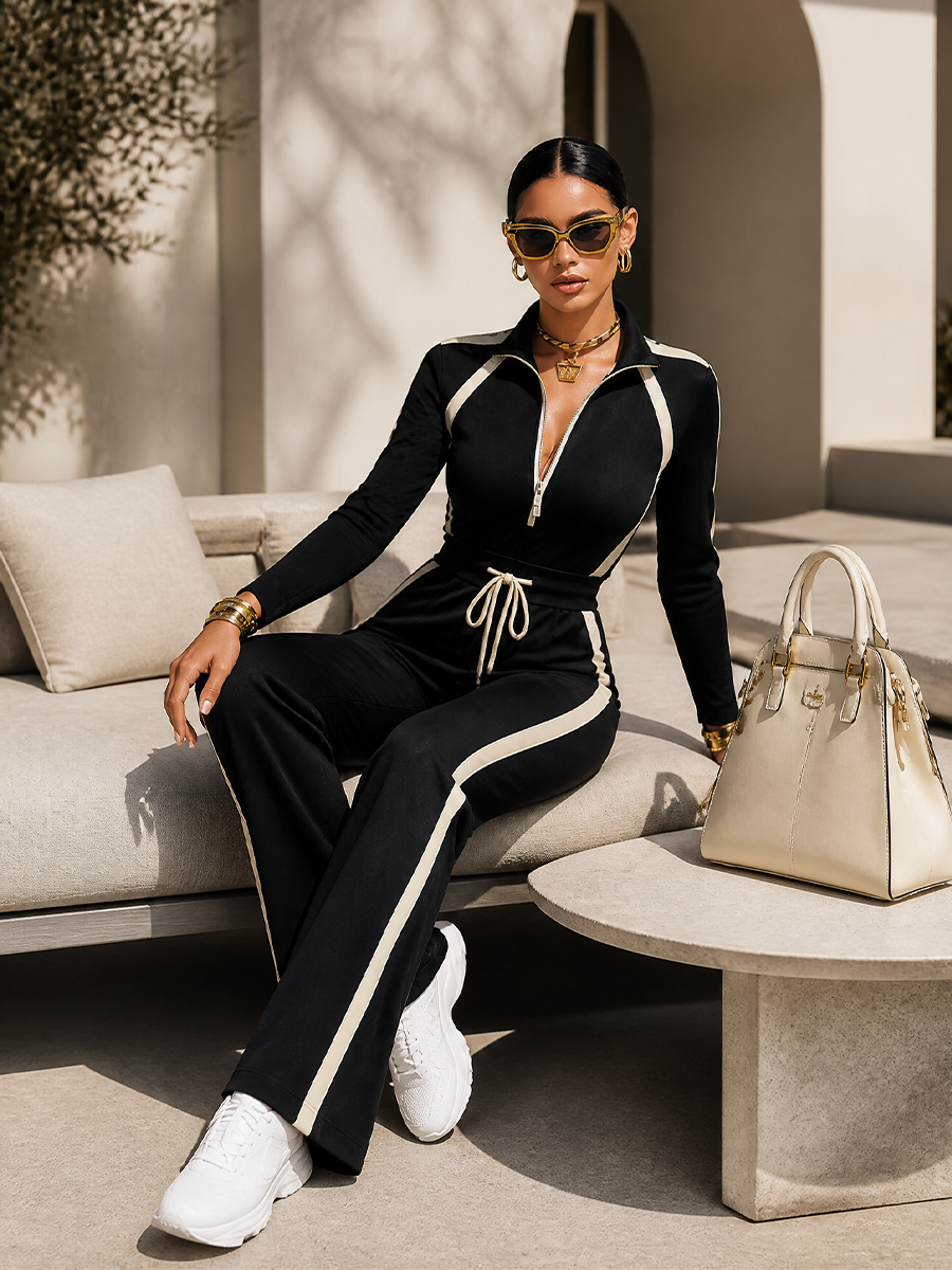 CHANTAL | Conjunto Deportivo Negro con Bandas Laterales