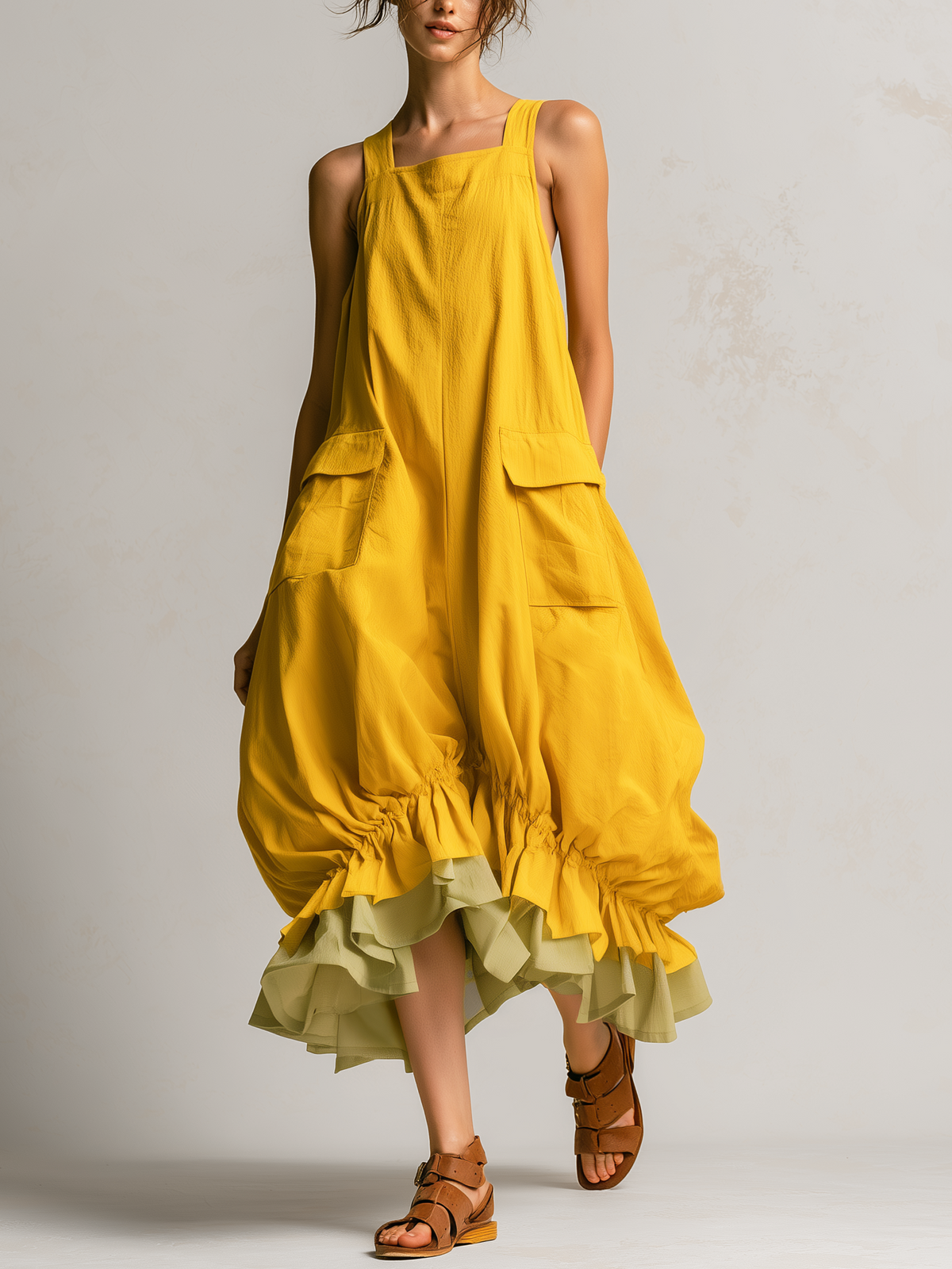 DANIELLE | Vestido Midi Globo con Bolsillos Cargo