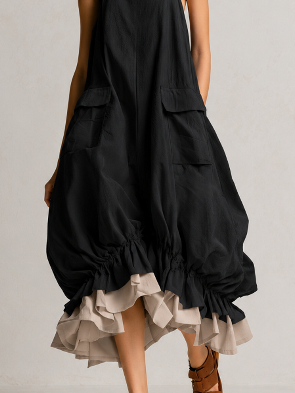 DANIELLE | Vestido Midi Globo con Bolsillos Cargo