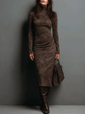 MAITE | Vestido Midi Efecto Ante con Cuello Alto