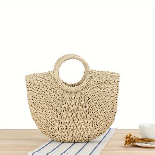 OTTAVIA | Bolso de Media Luna Trenzado - Beige Natural