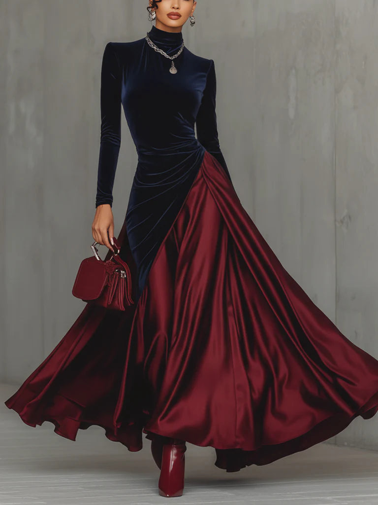 LUCREZIA | Vestido Largo Bicolor Azul y Burdeos