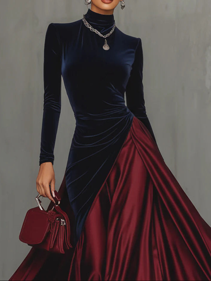LUCREZIA | Vestido Largo Bicolor Azul y Burdeos