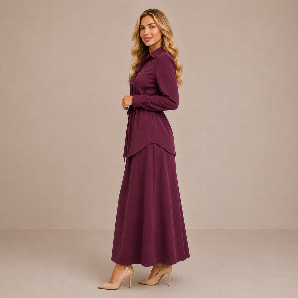 CORNELIA | Conjunto de Camisa con Cinturón y Falda Larga