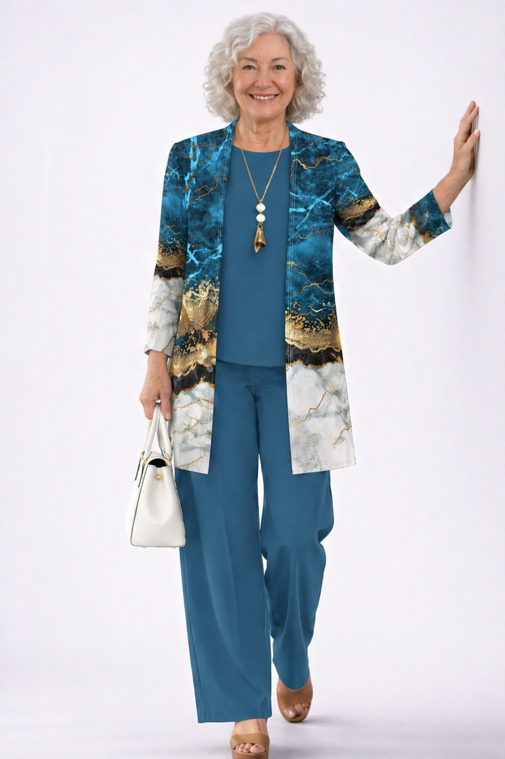 ENARA | Conjunto de Tres Piezas Azul con Cárdigan