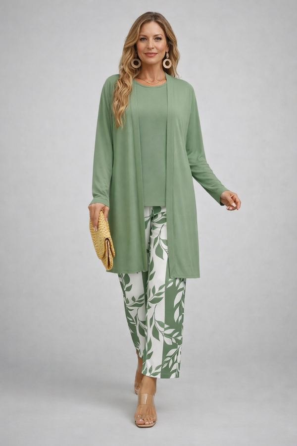 SIRA | Conjunto de Tres Piezas con Cárdigan Verde