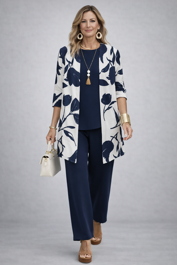 SAMANTHA | Conjunto de Tres Piezas Azul y Blanco
