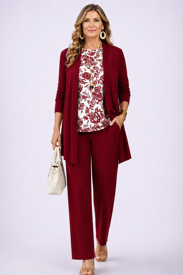 ANDREA | Conjunto de Tres Piezas Rojo Intenso