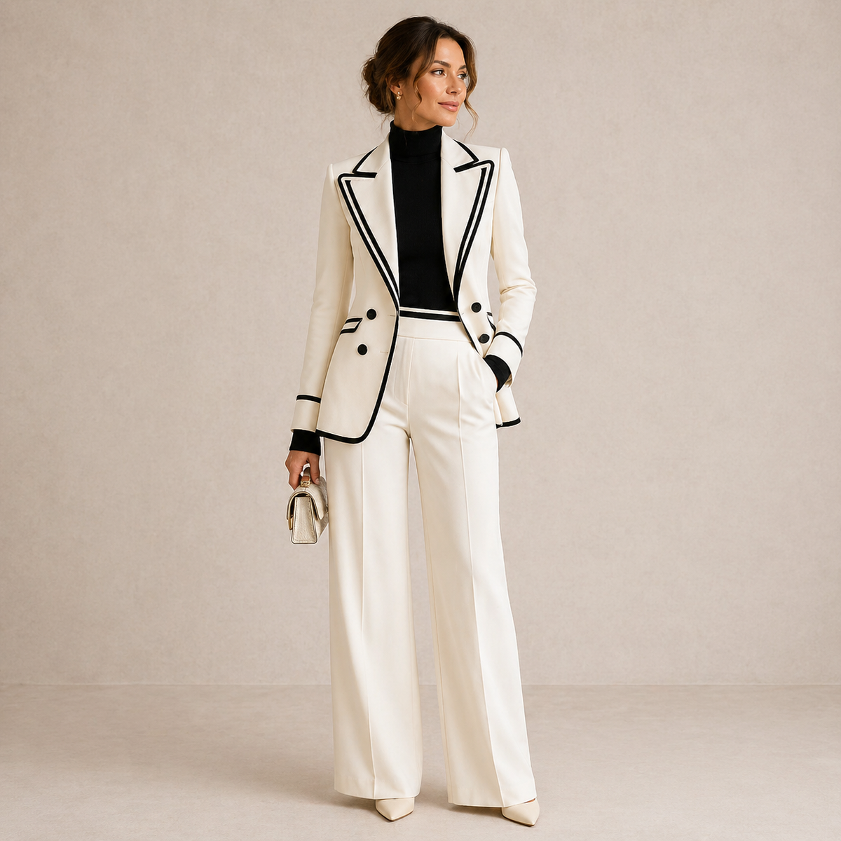 GINEVRA | Traje de Blazer con Contraste y Pantalón Ancho