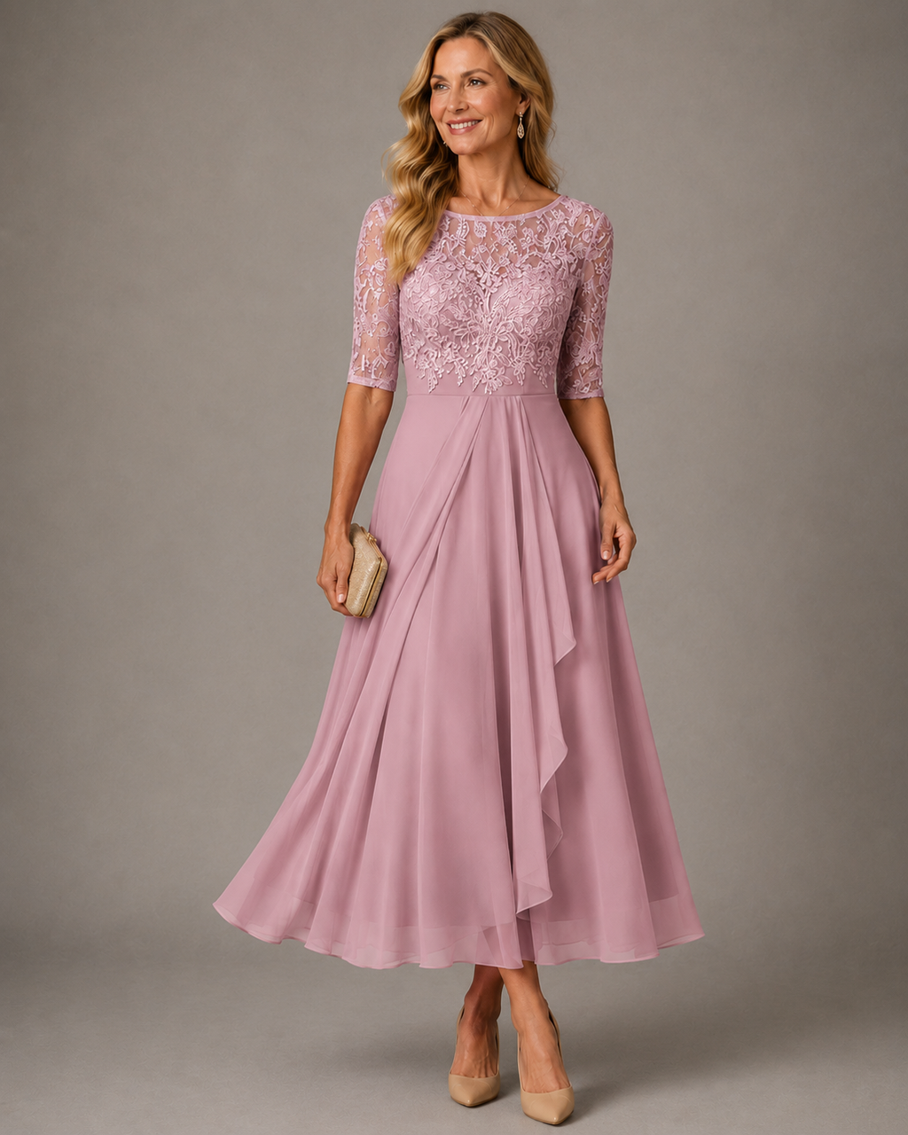 ROSALÍA | Vestido Midi de Encaje con Mangas de Tul