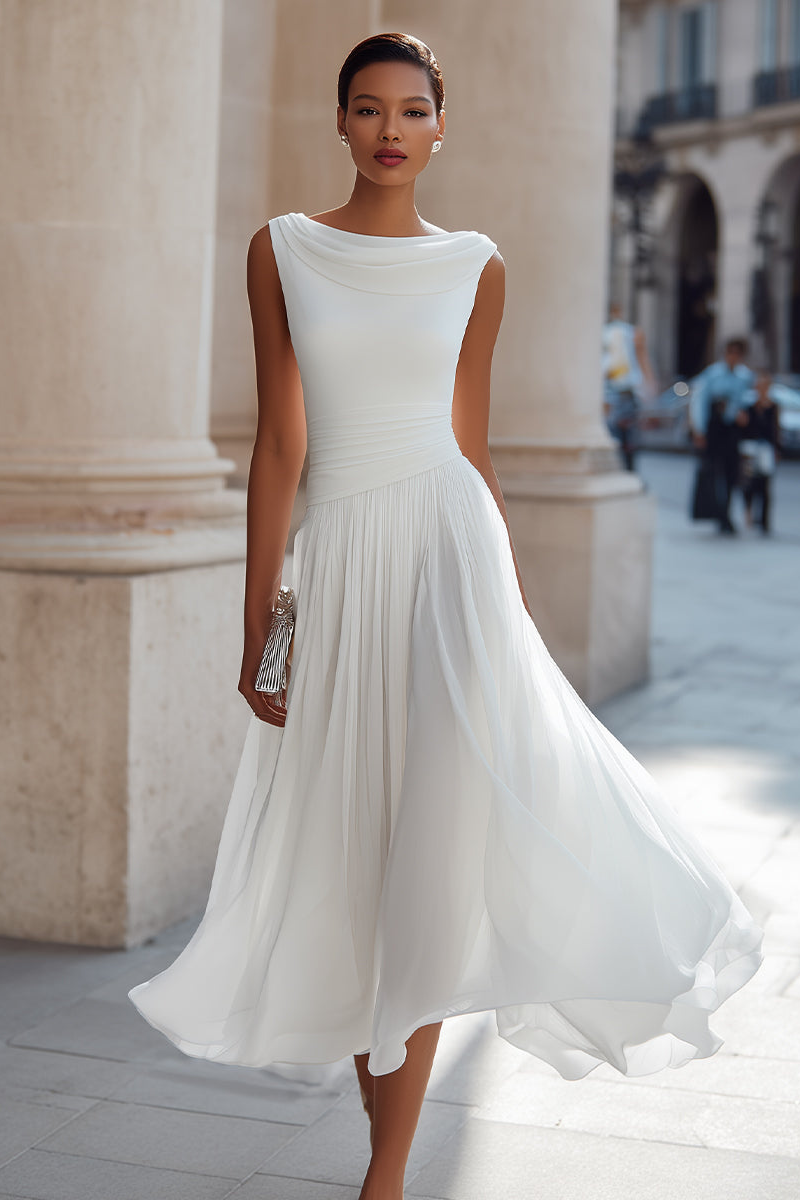 EULALIA | Vestido Midi de Ceremonia con Escote Drapeado