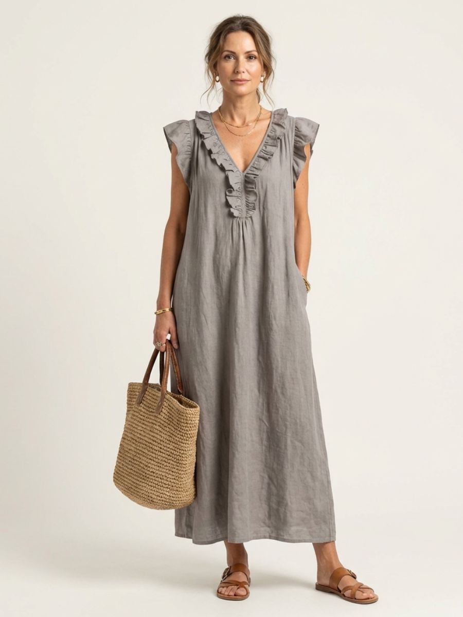 MARINA | Vestido Largo con Escote de Pico