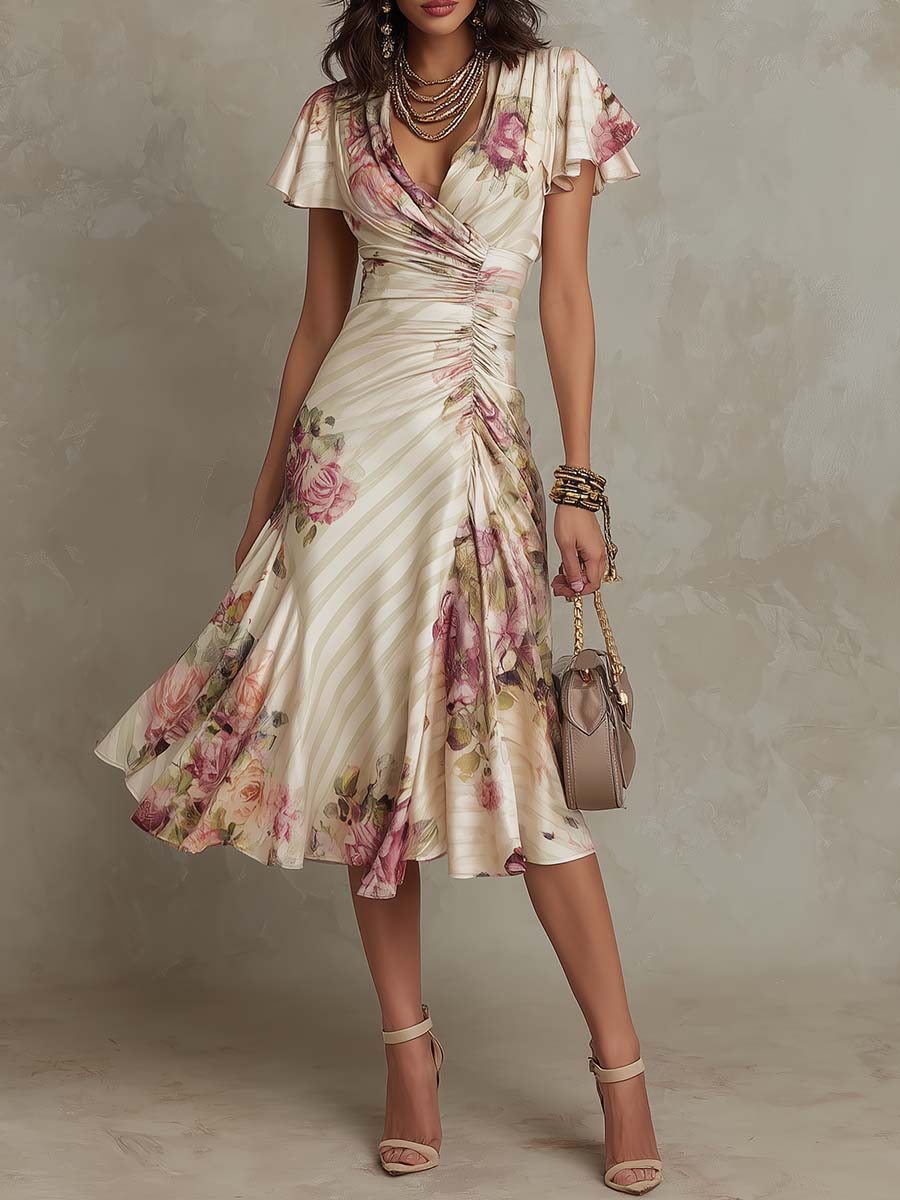 AINARA | Vestido Midi Cruzado Floral Retro