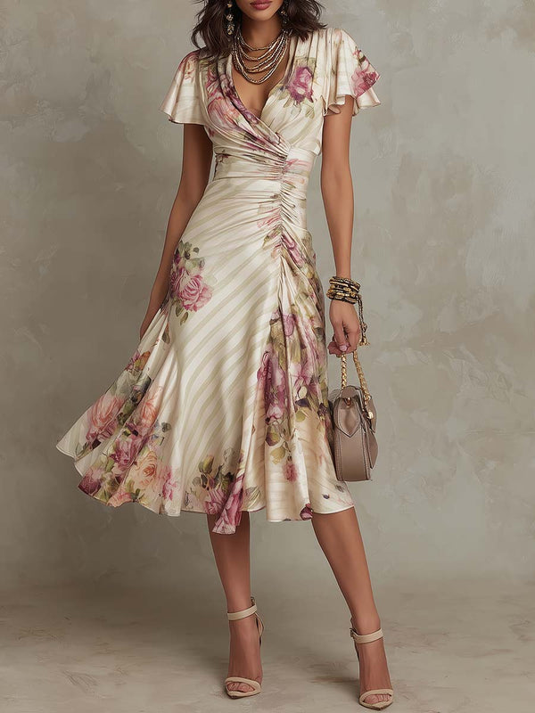 AINARA | Vestido Midi Cruzado Floral Retro