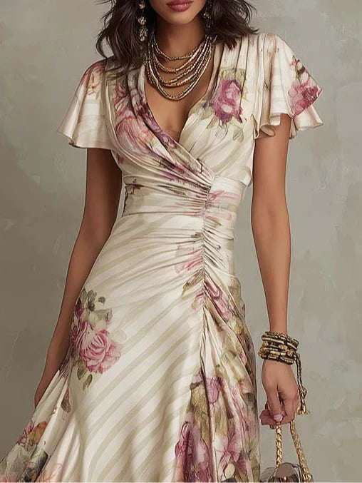AINARA | Vestido Midi Cruzado Floral Retro