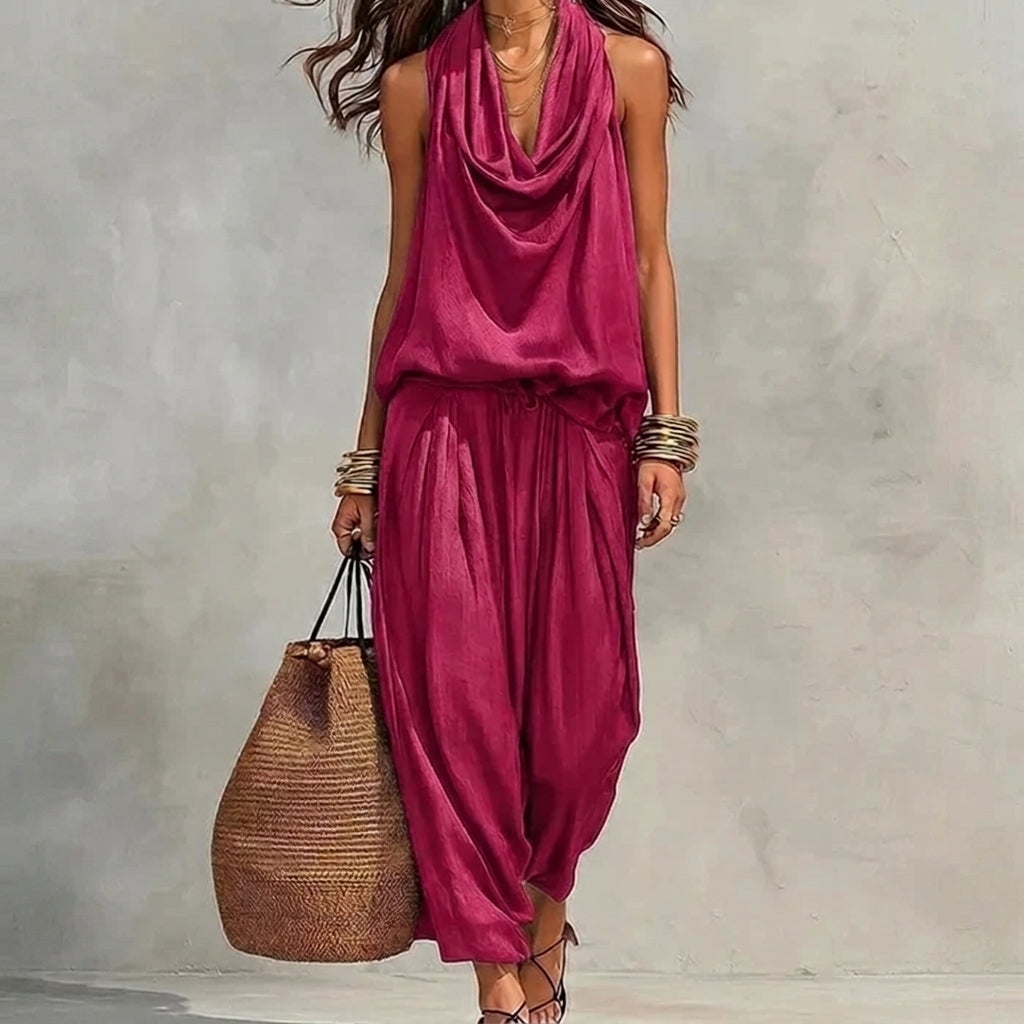 AMBRE | Conjunto de Top Halter Drapeado y Pantalón