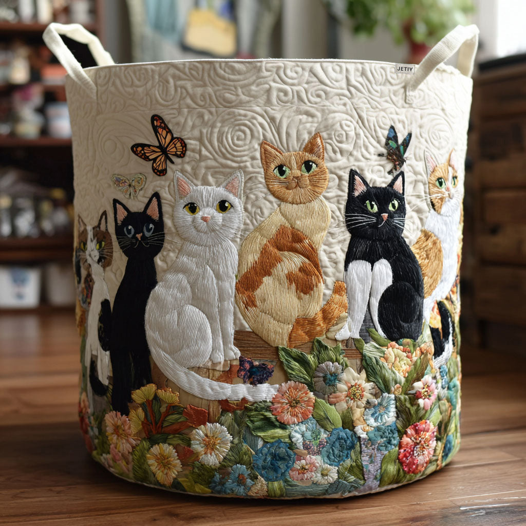 Gatos en el Jardín | Cesto de Almacenaje Acolchado