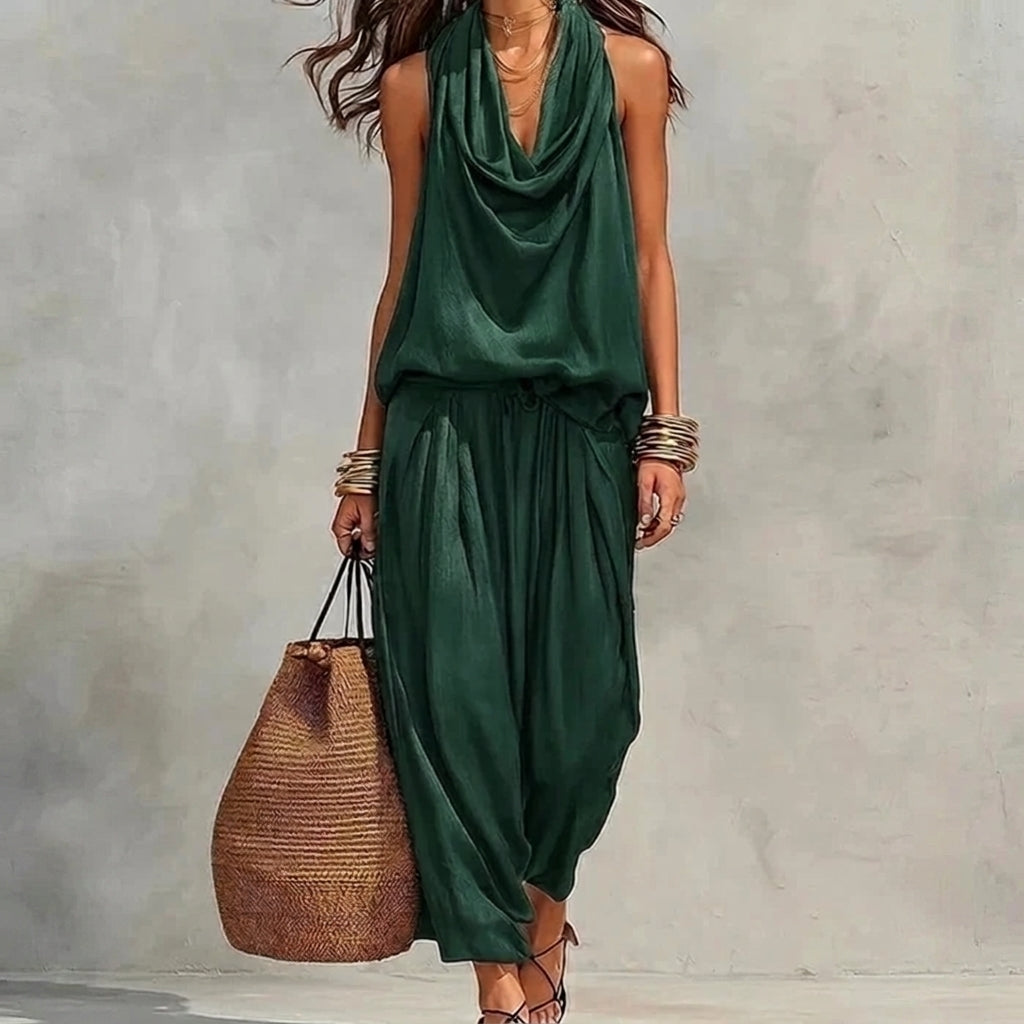 AMBRE | Conjunto de Top Halter Drapeado y Pantalón