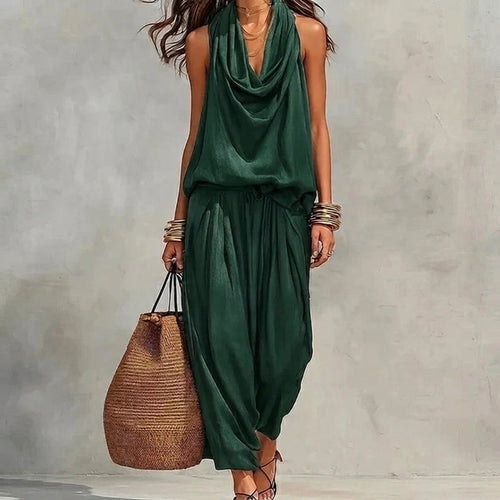 AMBRE | Conjunto de Top Halter Drapeado y Pantalón