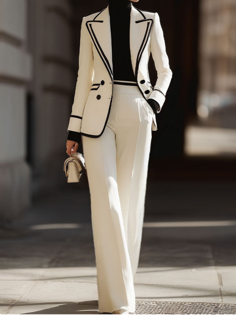 GINEVRA | Traje de Blazer con Contraste y Pantalón Ancho