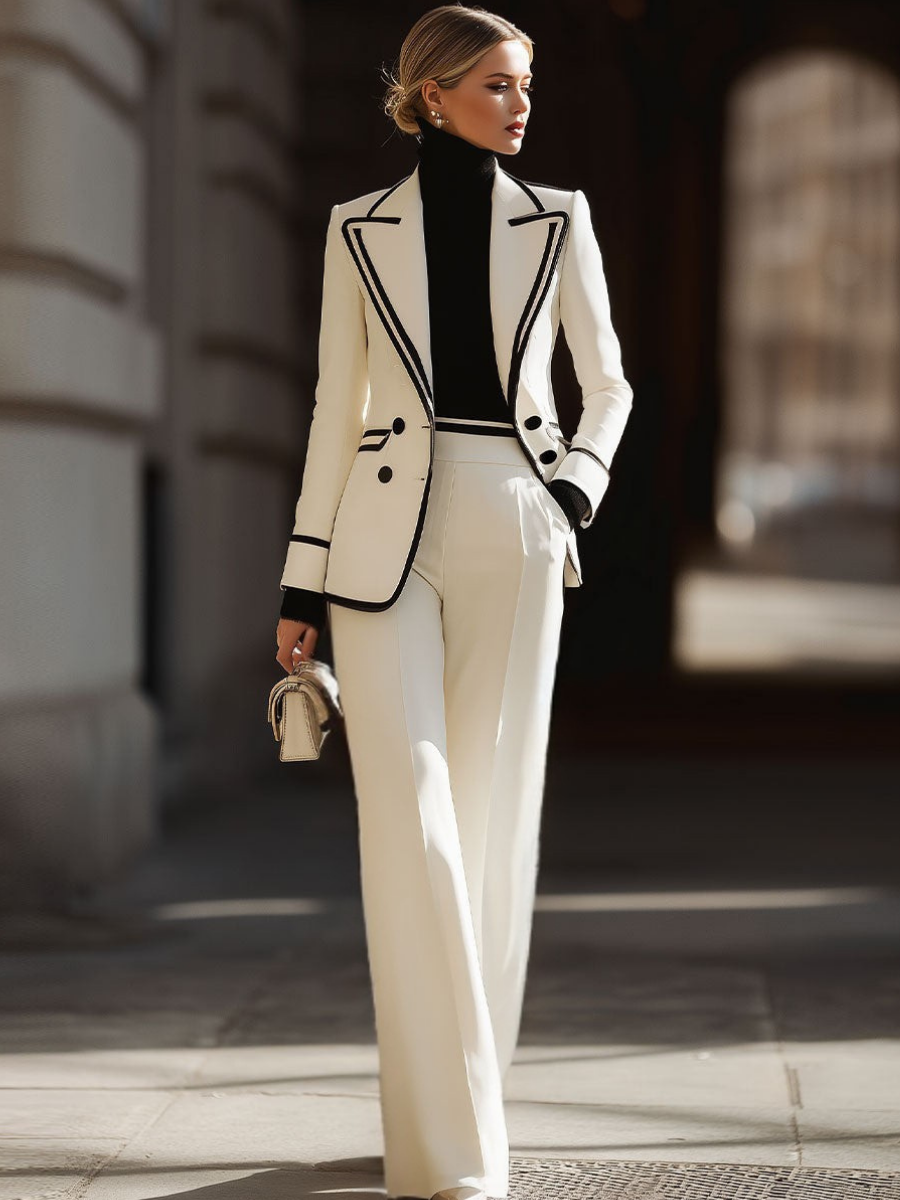 GINEVRA | Traje de Blazer con Contraste y Pantalón Ancho