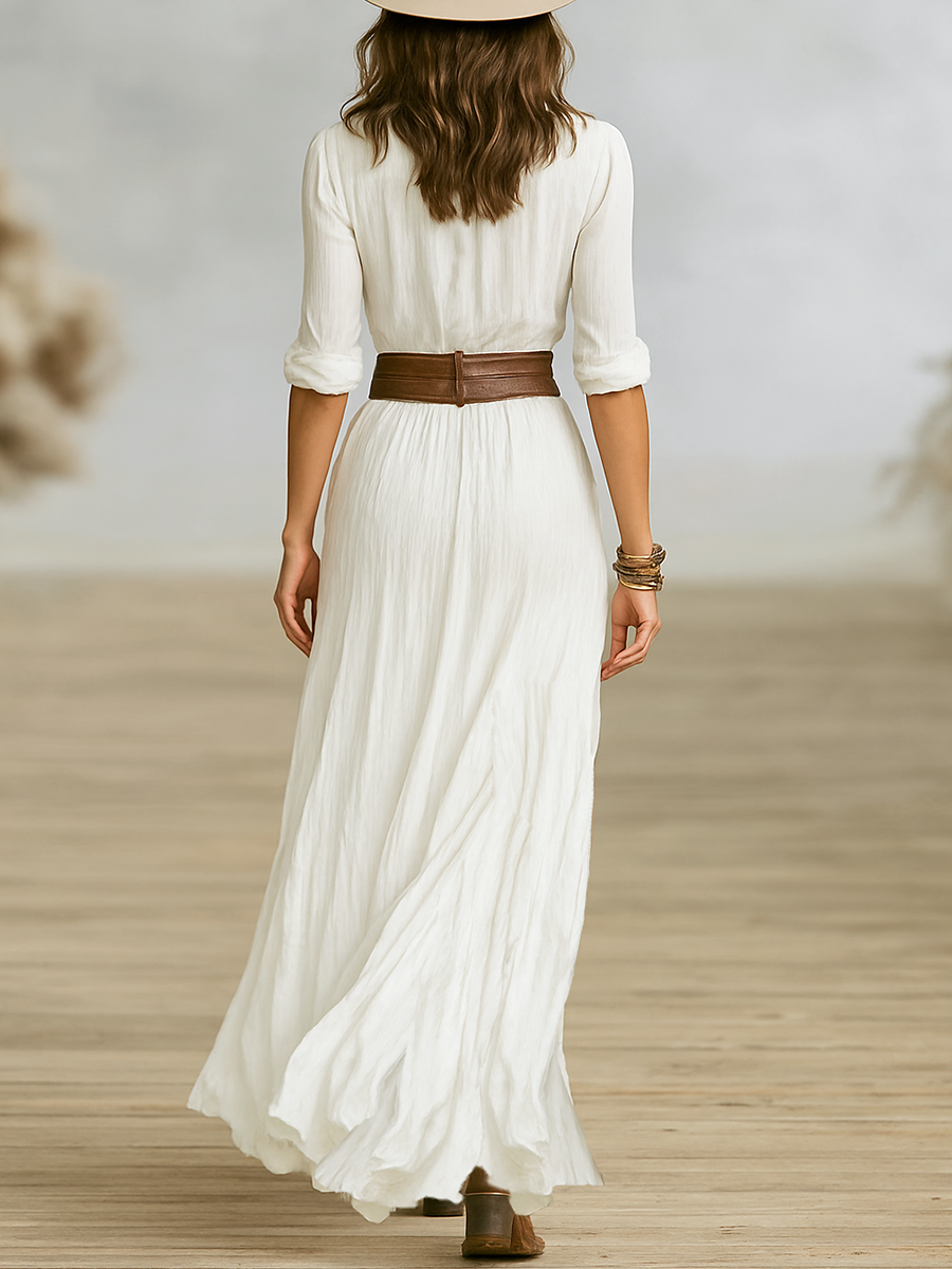 MIREN | Vestido Largo de Algodón y Lino con Cinturón