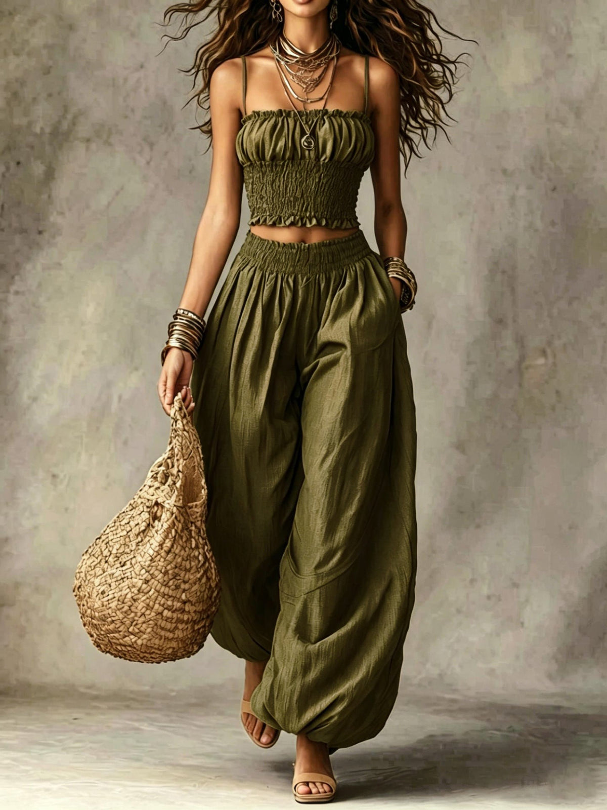 SOL | Conjunto de Top Fruncido y Pantalón Ancho