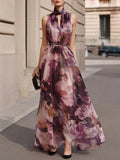 PILAR | Vestido Maxi Floral con Lazo al Cuello y Cinturón