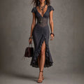 RAQUEL | Vestido Midi con Corsé de Encaje y Volantes