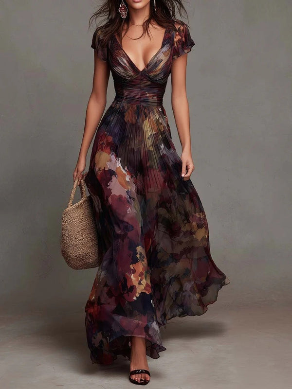 SALOMÉ | Vestido Maxi Floral Acuarela con Escote en V