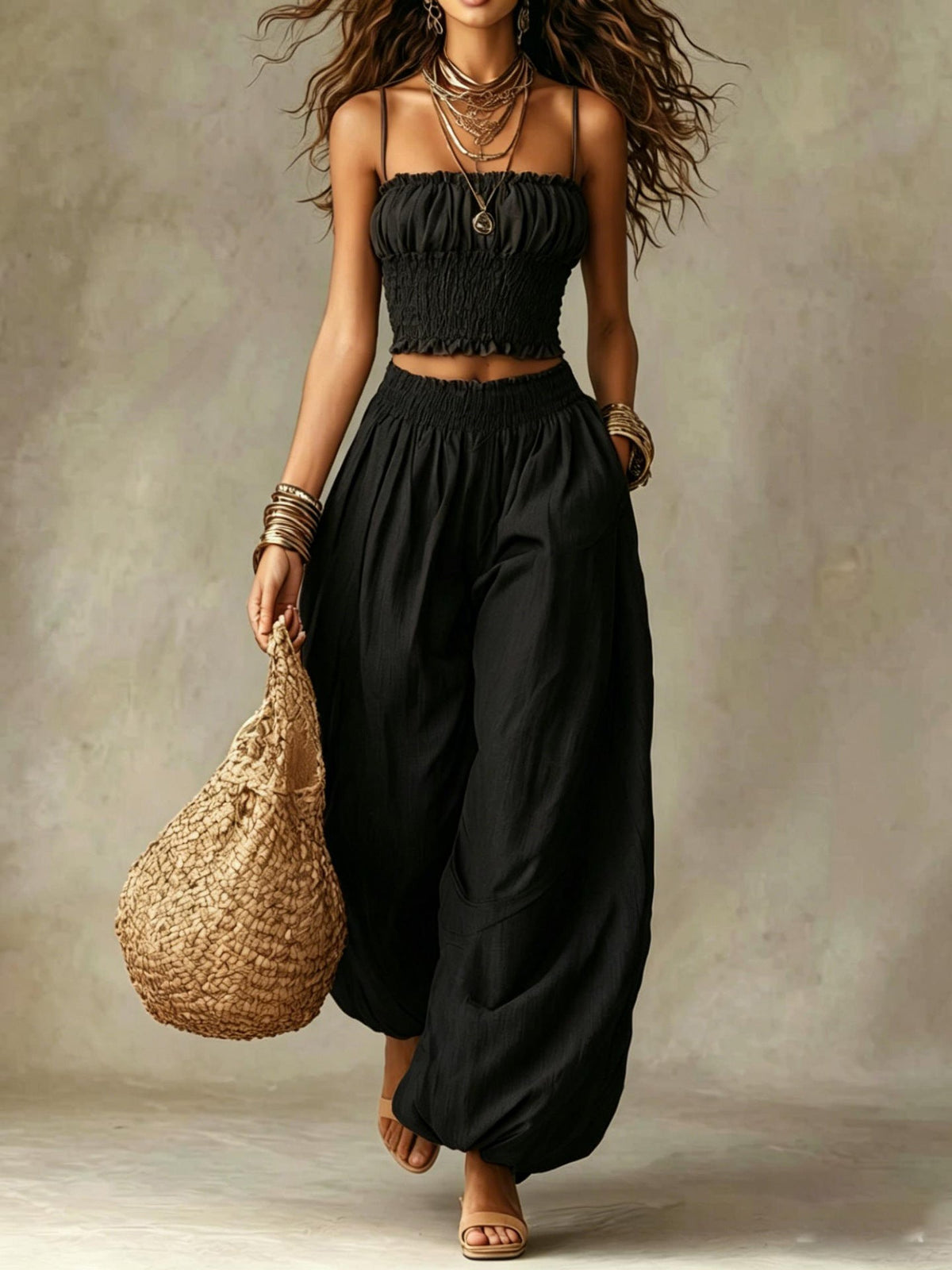 SOL | Conjunto de Top Fruncido y Pantalón Ancho