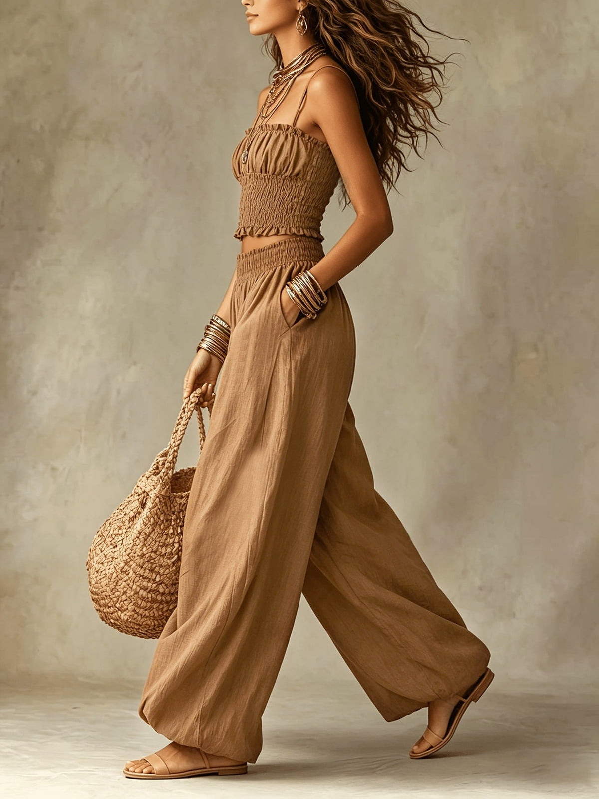SOL | Conjunto de Top Fruncido y Pantalón Ancho
