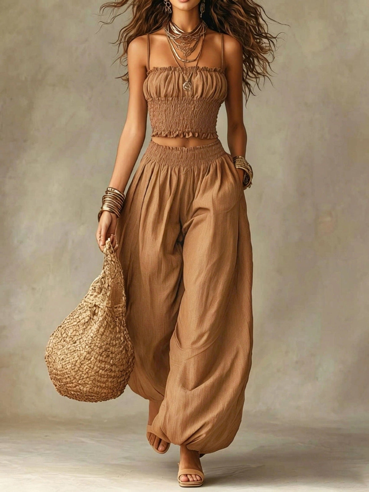 SOL | Conjunto de Top Fruncido y Pantalón Ancho