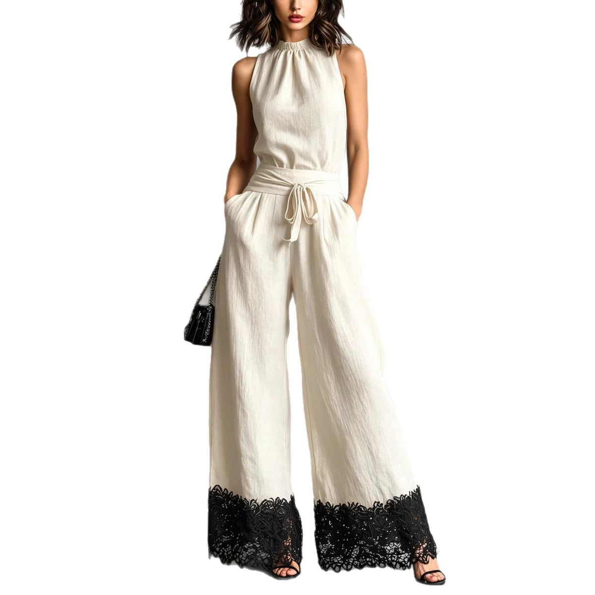 HELENA | Mono de Pierna Ancha con Cuello Halter y Encaje