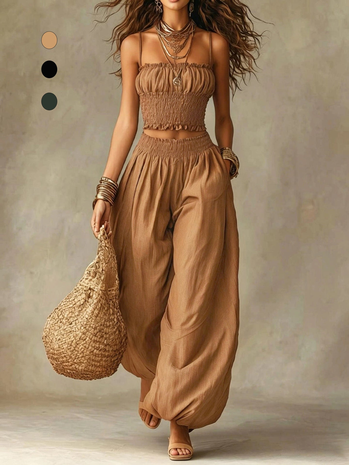 SOL | Conjunto de Top Fruncido y Pantalón Ancho