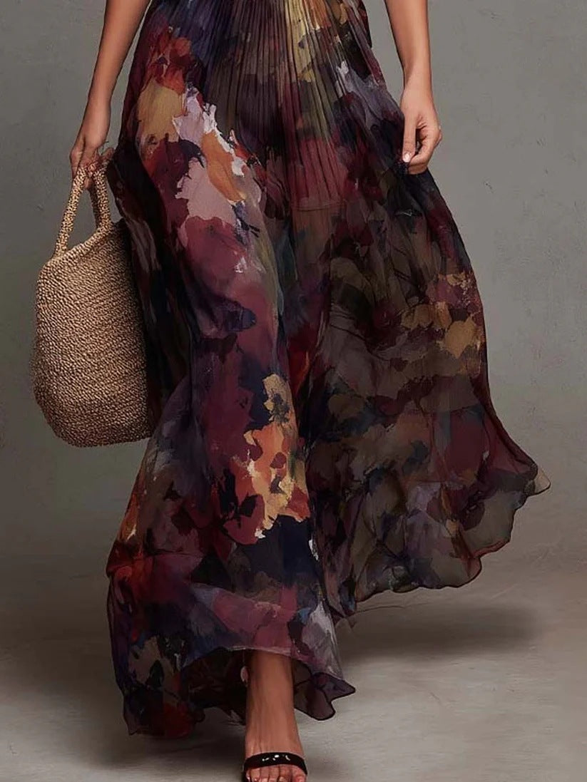 SALOMÉ | Vestido Maxi Floral Acuarela con Escote en V