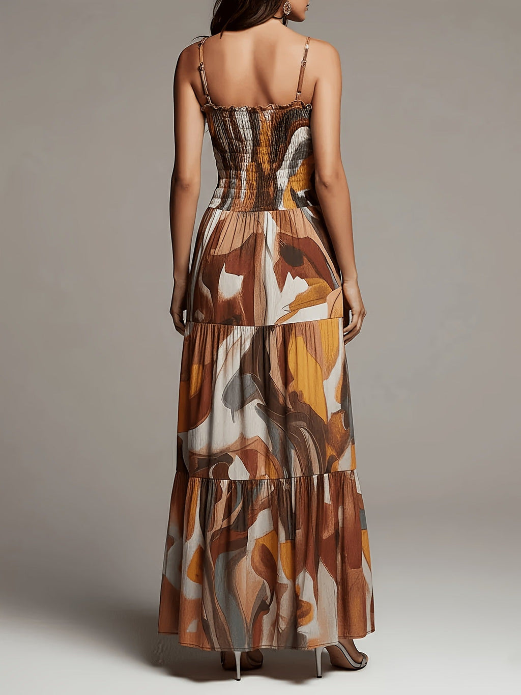 AMAYA | Vestido Maxi de Volantes con Estampado Abstracto