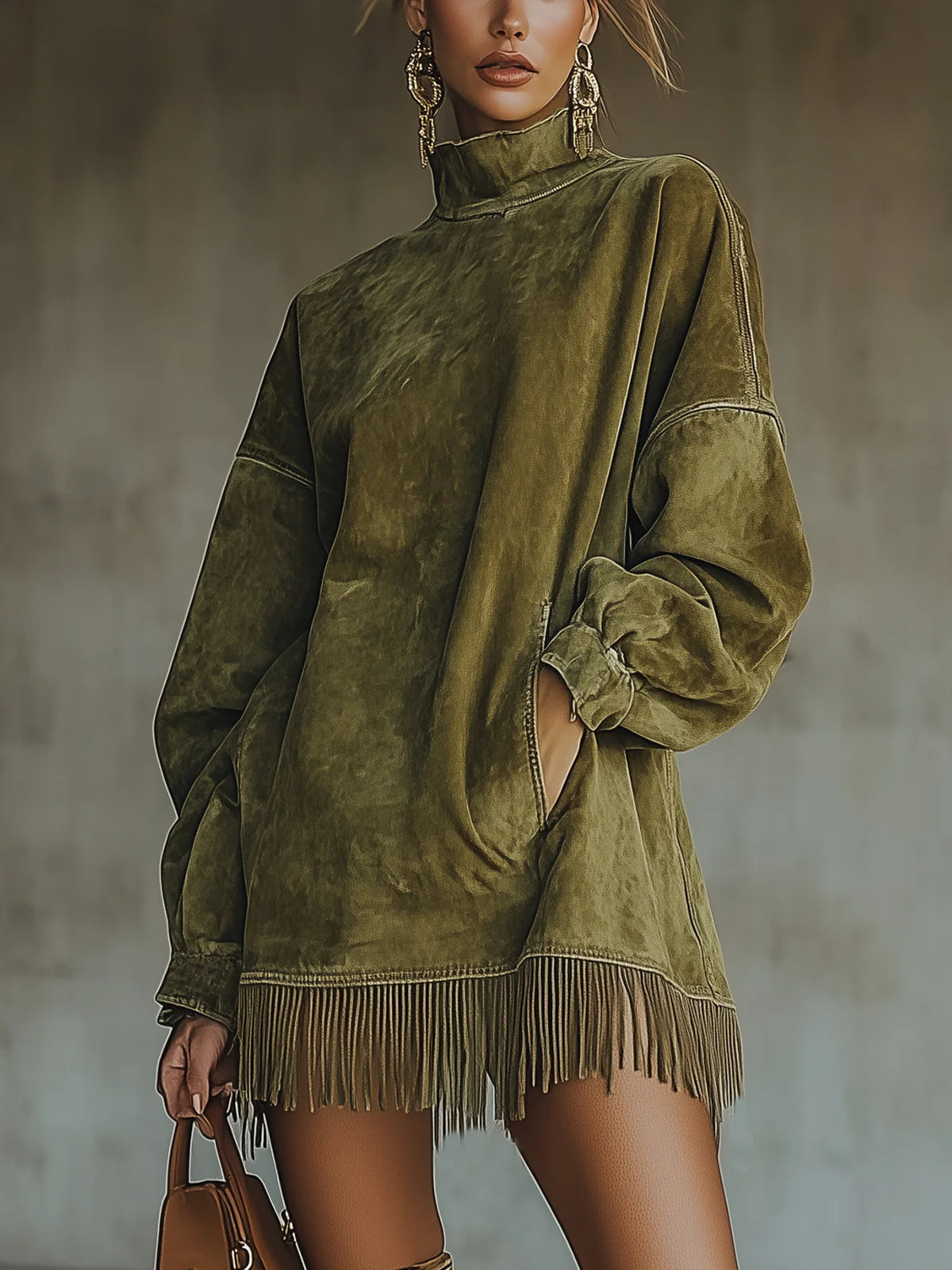 GRAZIELLA | Vestido de Cuello Alto con Flecos