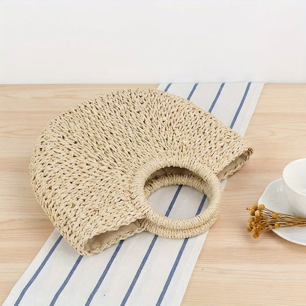 OTTAVIA | Bolso de Media Luna Trenzado - Beige Natural