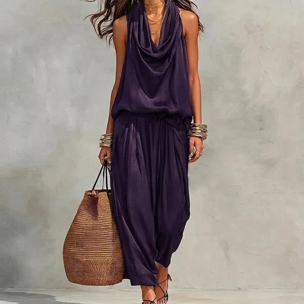 AMBRE | Conjunto de Top Halter Drapeado y Pantalón