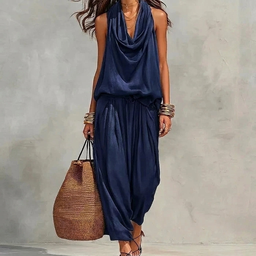 AMBRE | Conjunto de Top Halter Drapeado y Pantalón