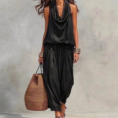 AMBRE | Conjunto de Top Halter Drapeado y Pantalón