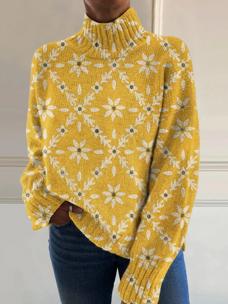 RITA | Jersey Floral de Cuello Semialto