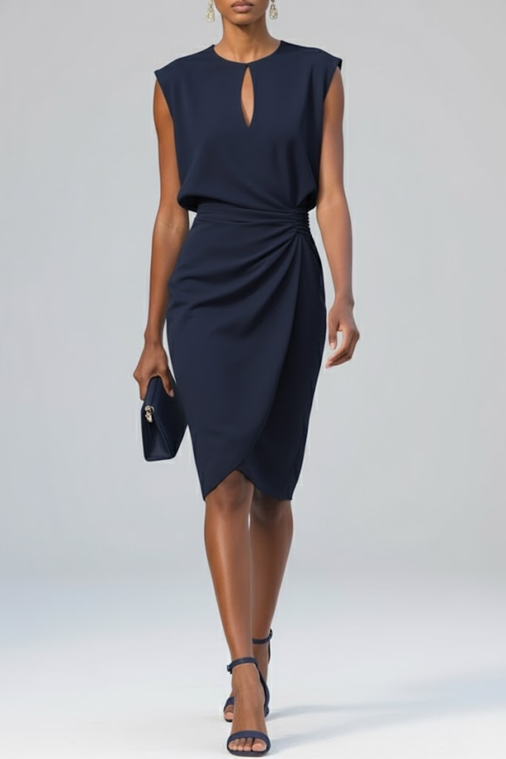 LOUISE | Vestido Midi Drapeado con Falda Tulipán
